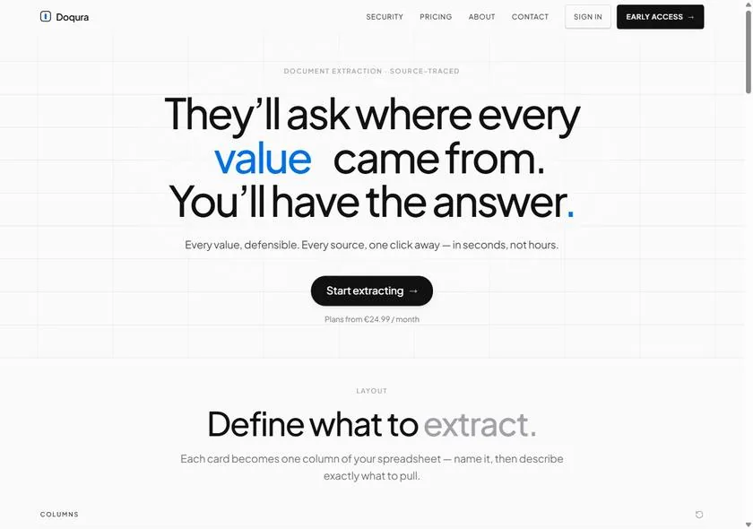 Doqura website — clean SaaS product homepage designed by Lux Digital
