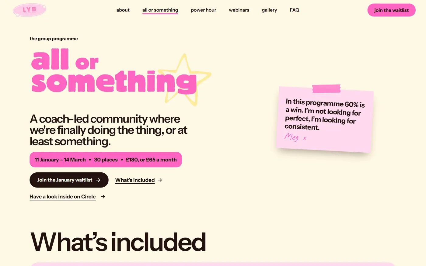 LYB’s All or Something page: the group programme, starting in January