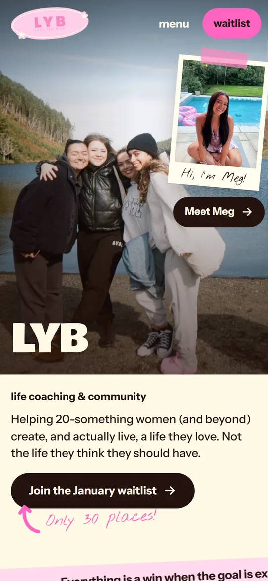 LYB homepage on a phone